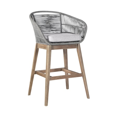 Armen Living Tutti Frutti Indoor Outdoor Bar Height Bar Stool in Light Eucalyptus Wood with Gray Rope LCTFBAGRTK30